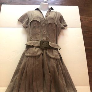 Beauty Mark belted dress light linen fabric with pleated skirt and under slip